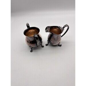 VINTAGE CRESCENT 2 PC SILVER PLATED FOOTED SUGAR BOWL AND CREAMER SET